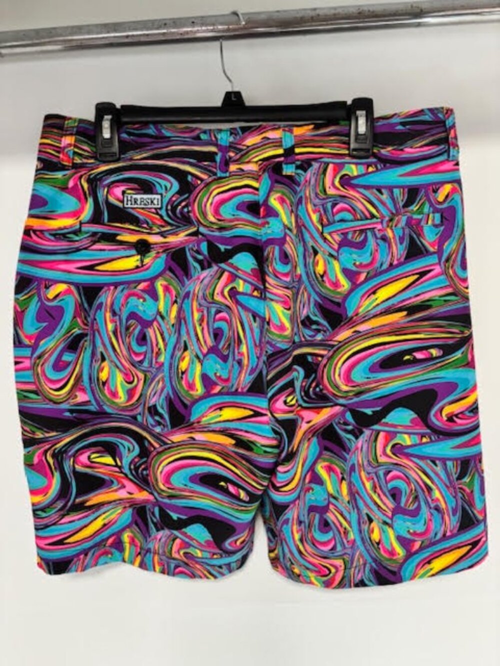 Hreski Men's Golf Shorts 36 Multicolor Abstract Stretch Performance Flat Front - Picture 3 of 6